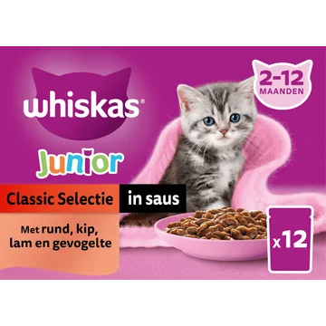 Whiskas 1+ Kattenvoer - Classic selectie in saus - maaltijdzakjes 12x85g