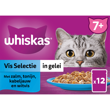Whiskas 7+ Kattenvoer - Vis selectie in gelei - maaltijdzakjes 12x85g