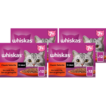 Whiskas 1+ Natvoer - Classic - Selectie in saus - maaltijdzakjes 4 x 12 x 85 g