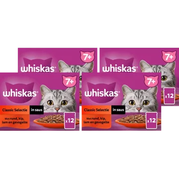 Whiskas 1+ Natvoer - Classic - Selectie in saus - maaltijdzakjes 4 x 12 x 85 g