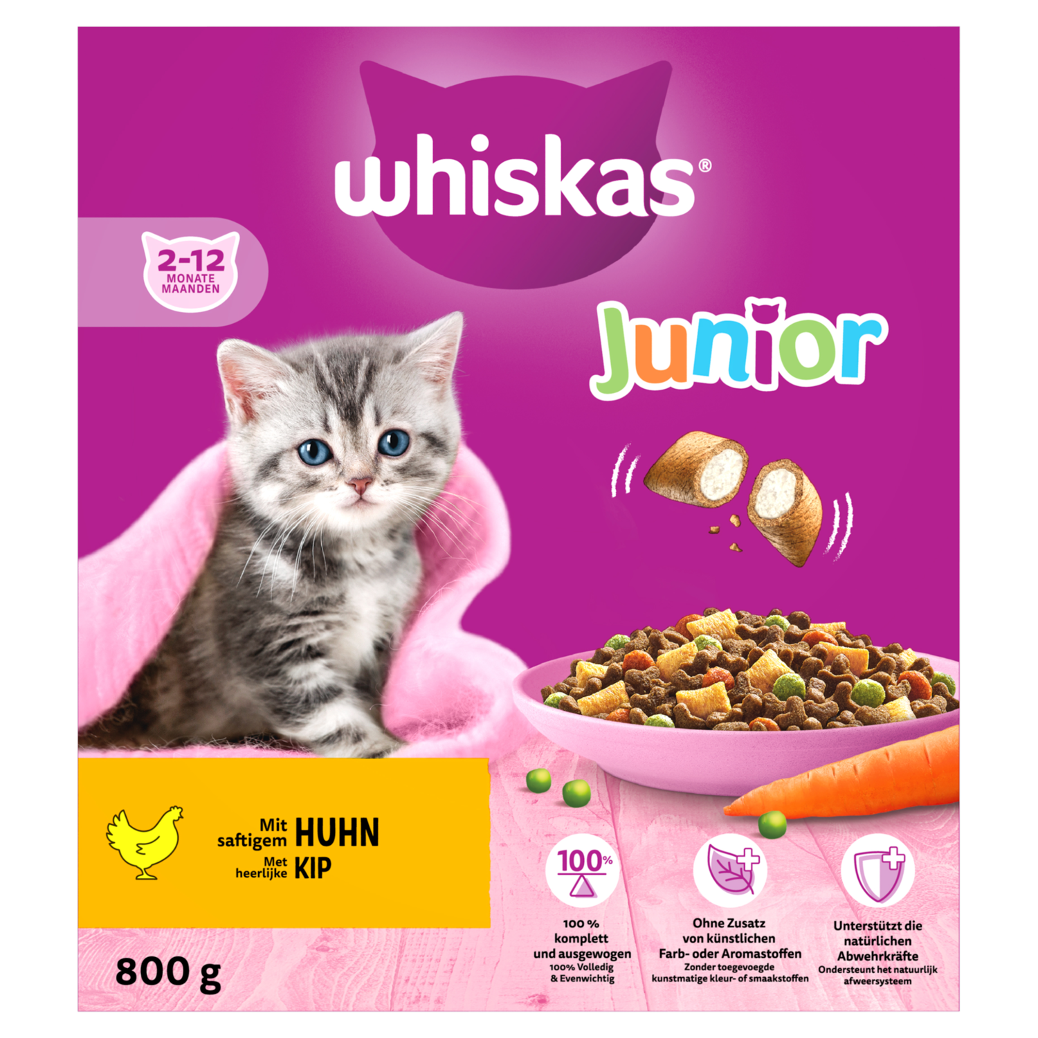 Whiskas Junior Kattenbrokken Kip doos 800 g