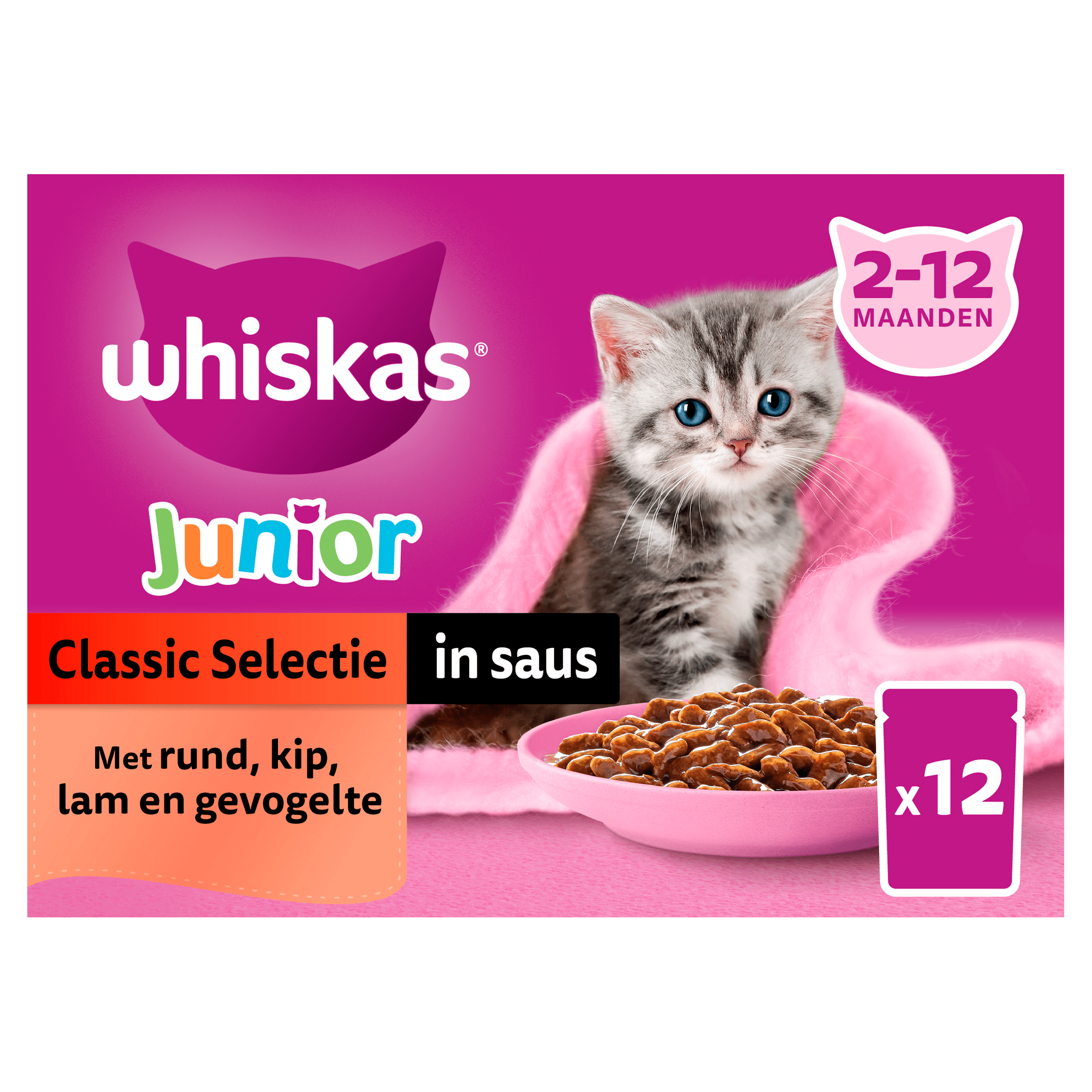 Whiskas Junior Classic -Kattenvoer - in saus Doos 12 st