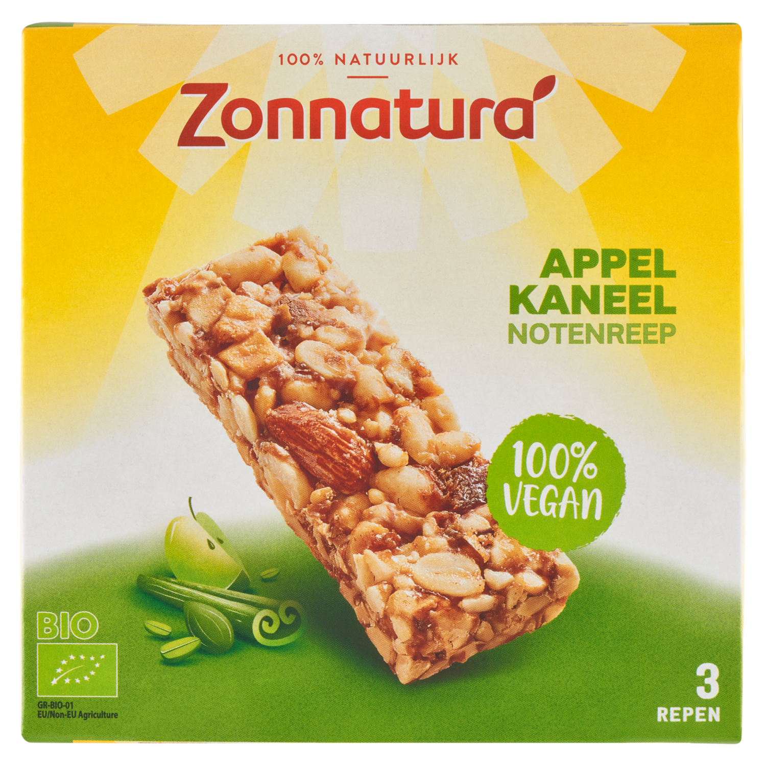 Zonnatura Biologische notenreep appel kaneel 3 stuks
