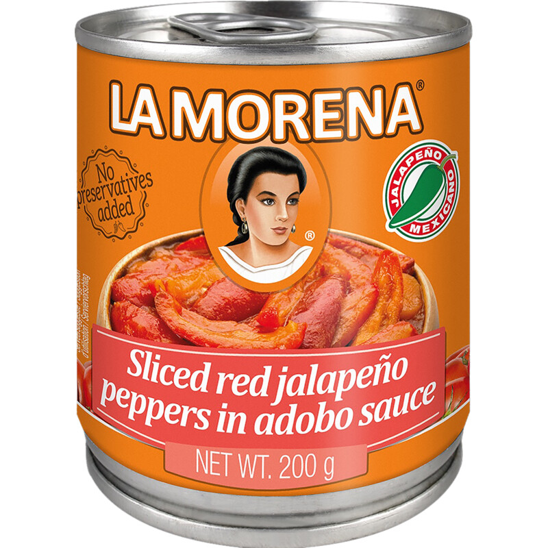 La Morena Sliced red jalapeno peppers adobo sauce