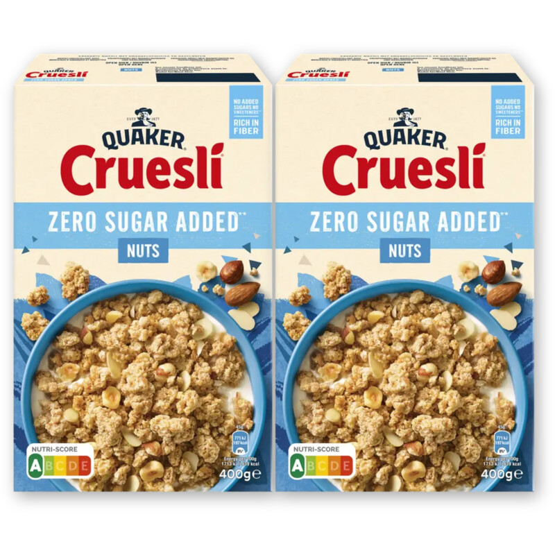 Quaker Cruesli zero sugar added nuts 2-pack