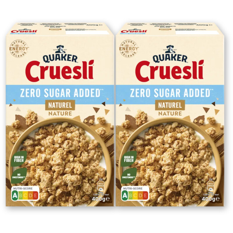 Quaker Cruesli zero sugar added naturel 2-pack