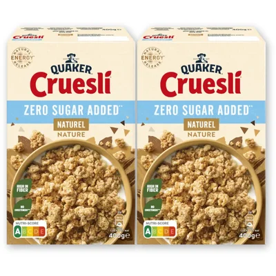 Quaker Cruesli zero sugar added naturel 2-pack