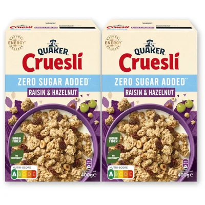 Quaker Cruesli raisin hazelnut zsa 2-pack
