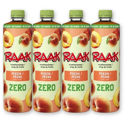 Raak Vruchtensiroop perzik zero sugar 4-pack