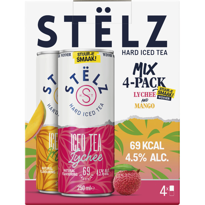 Stëlz Hard iced tea mango lychee 4-pack