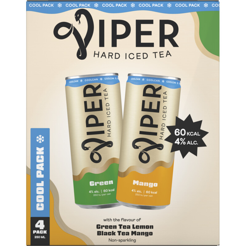 Viper Hard iced tea green & mango cool 4-pack