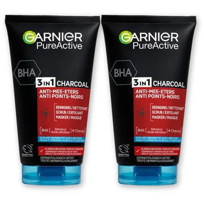 Garnier 3in1 charcoal reiniger, scrub & mask 2pk