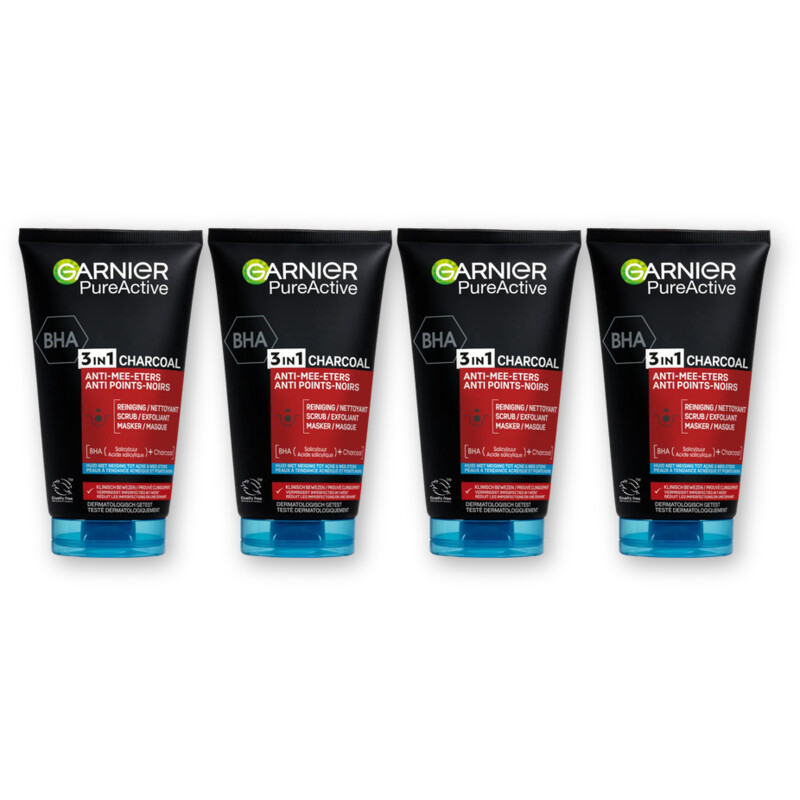 Garnier 3in1 charcoal reiniger, scrub & mask 4pk