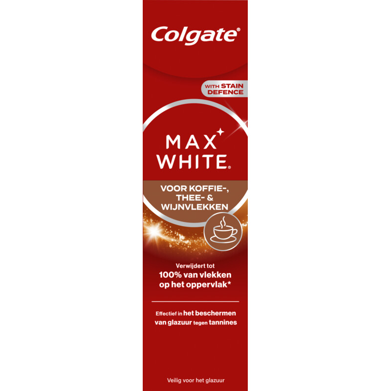 Colgate Max white voor koffie, thee wijnvlekken