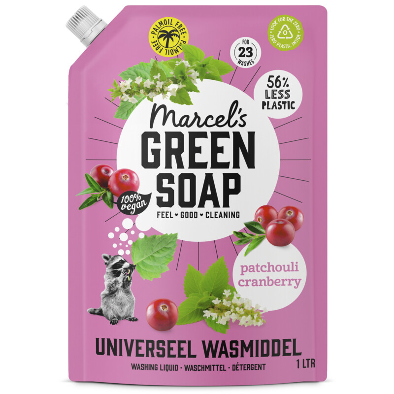Marcel's Green Soap Wasmiddel patchouli cranberry navulling
