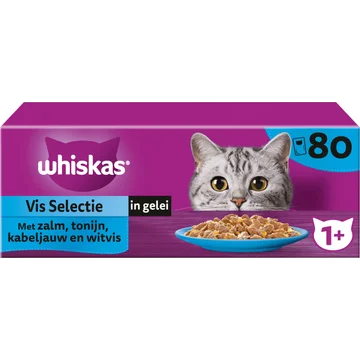 Whiskas 1+ Kattenvoer - Vis Selectie in Gelei - Maaltijdzakjes Multipack 80 x 85g