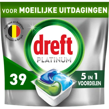 Dreft Platinum All In One Vaatwastabletten, Original, 39 Capsules
