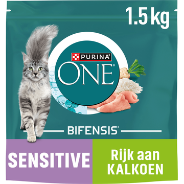 Purina® ONE Sensitive Rijk aan Kalkoen kattenvoer 1,5 kg