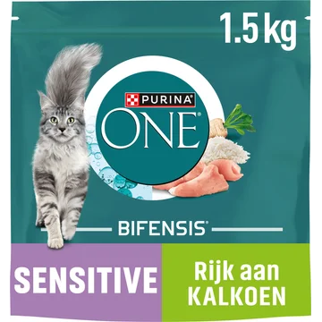 Purina® ONE Sensitive Rijk aan Kalkoen kattenvoer 1,5 kg