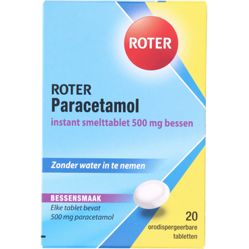 Roter Paracetamol 500 mg Instant smelttablet bessensmaak, 20 stuks