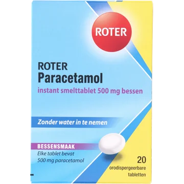 Roter Paracetamol 500 mg Instant smelttablet bessensmaak, 20 stuks