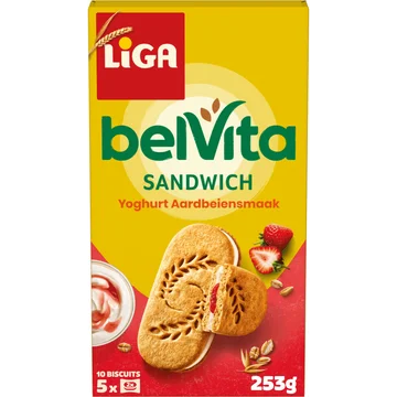 Liga belVita Sandwich Yoghurt Aardbeiensmaak 5x2 biscuits 253 g