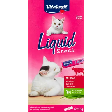 Vitakraft Liquid Snack met Rundvlees en Kattengras 6 x 15 g