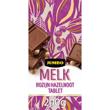Jumbo Melkchocolade Tablet met Rozijn en Hazelnoot 200 g