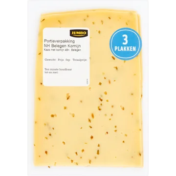 Jumbo NH Belegen Komijn Kaas Portieverpakking 3 Plakken ca. 75g