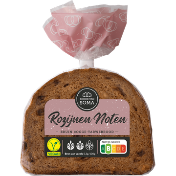  Brood van Soma Rozijnen Noten Bruin Rogge-Tarwebrood 400 g