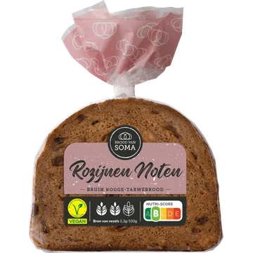  Brood van Soma Rozijnen Noten Bruin Rogge-Tarwebrood 400 g