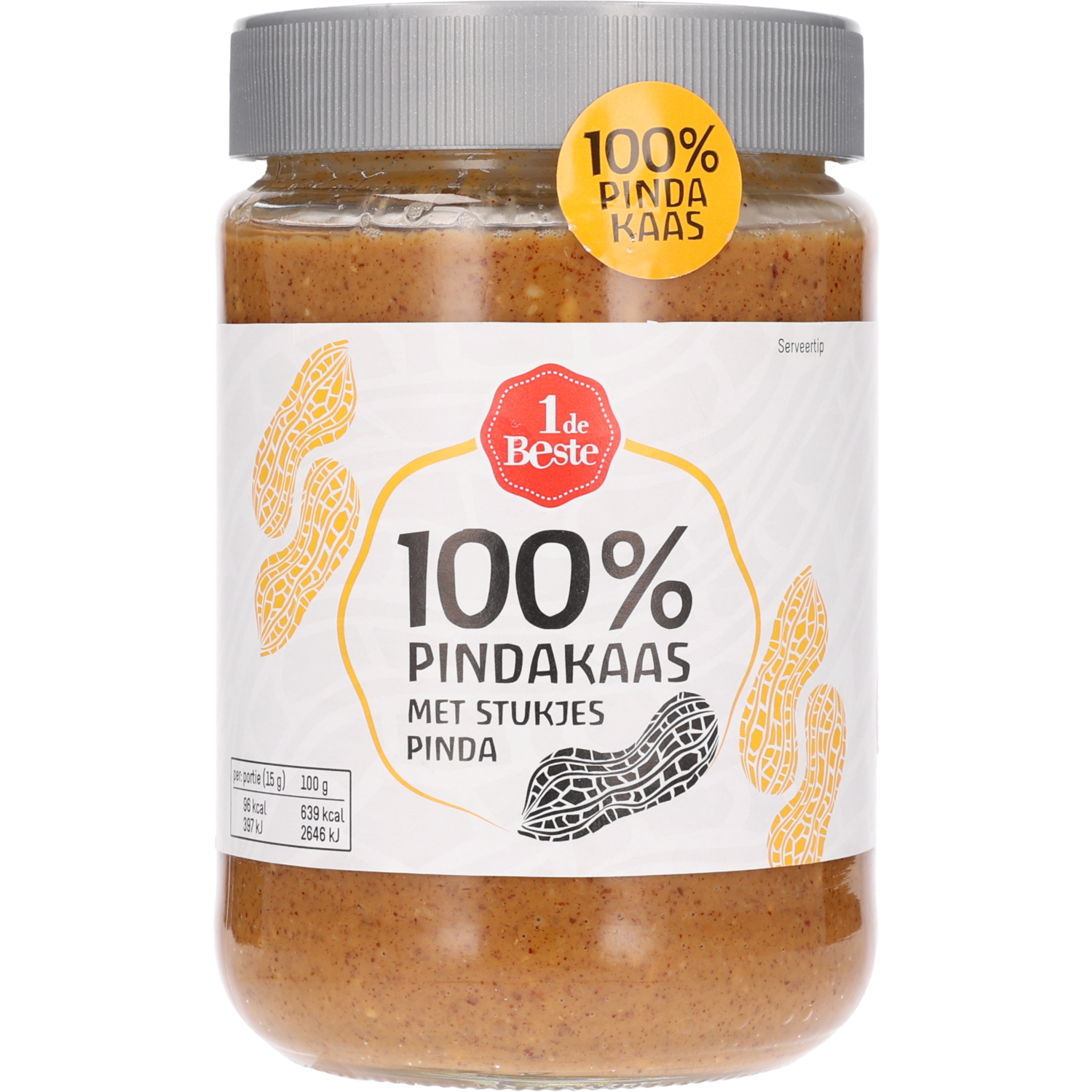 1 de Beste 100% pindakaas met stukjes pinda