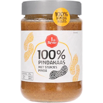1 de Beste 100% pindakaas met stukjes pinda