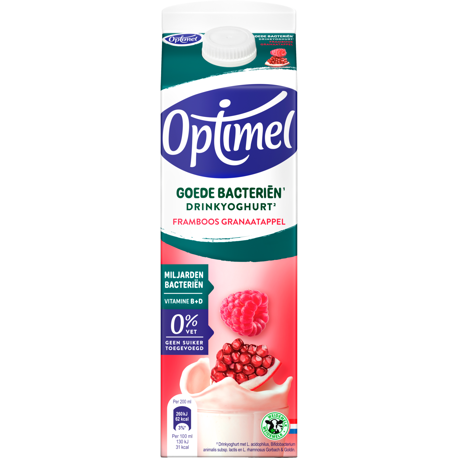 Optimel Drinkyoghurt goede bacteriën framboos granaatappel