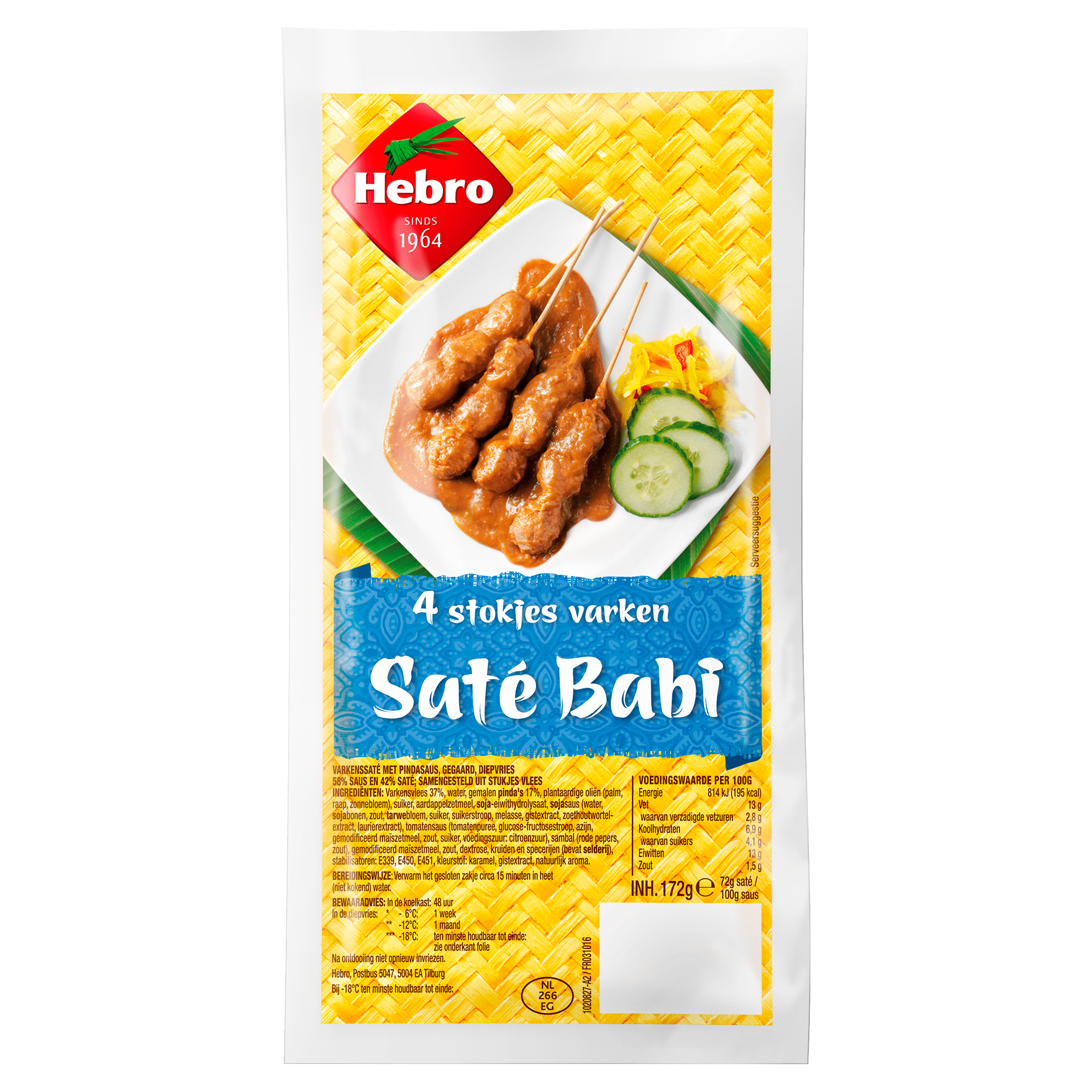 Hebro 4 Stokjes Varkensaté Babi