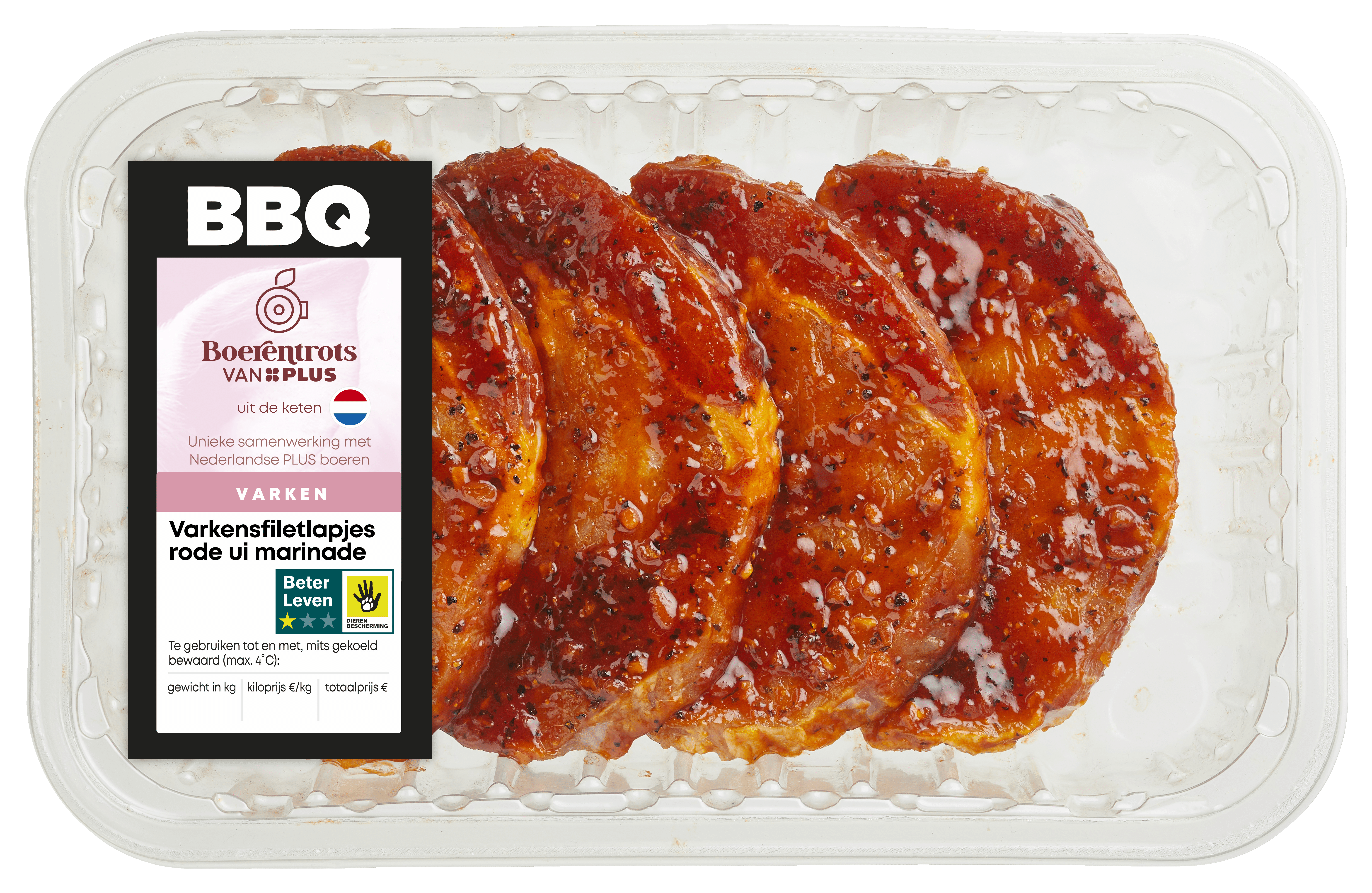 PLUS Boerentrots Varkensfiletlapjes rode ui marinade