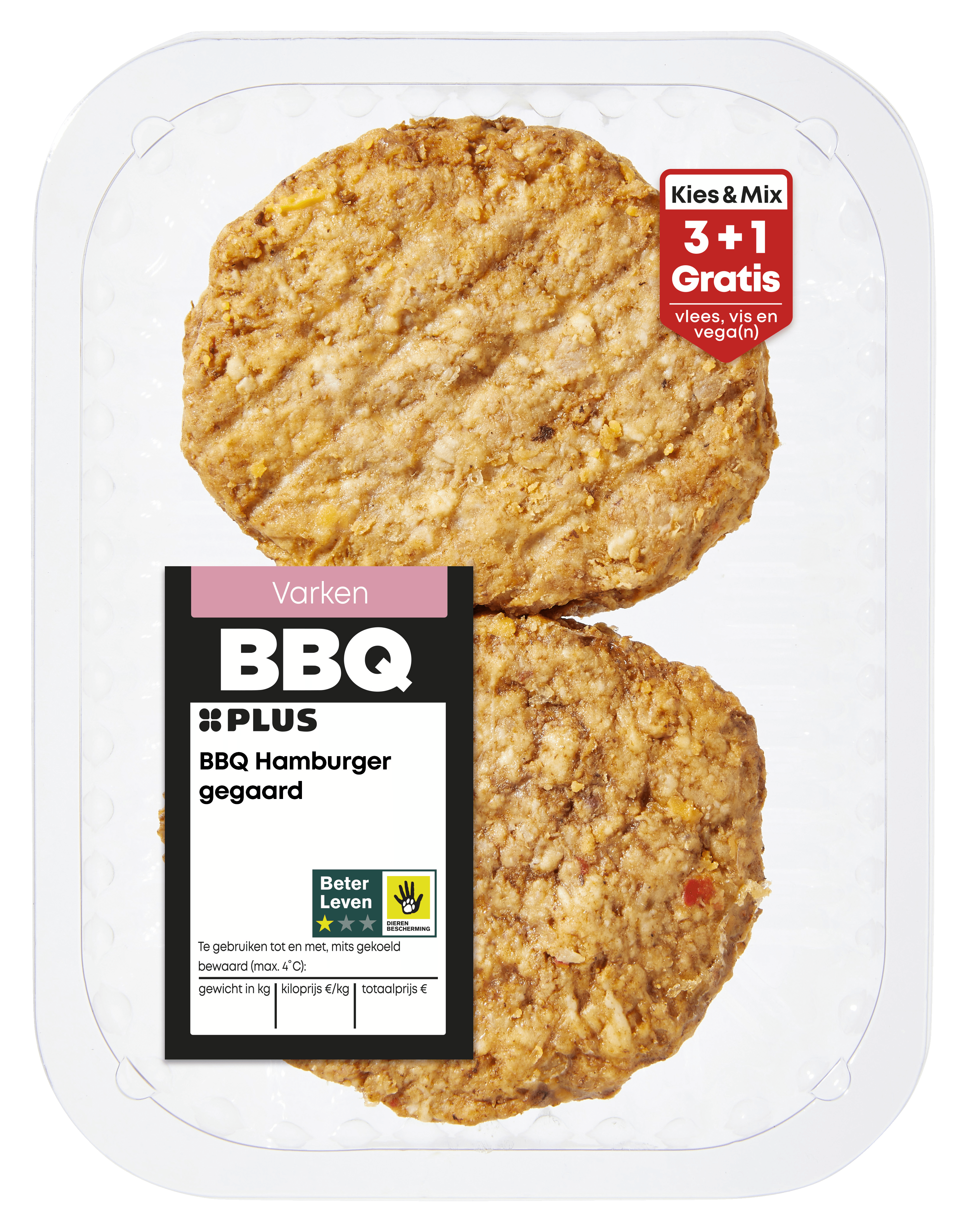 PLUS Boerentrots BBQ Hamburger gegaard 4 stuks