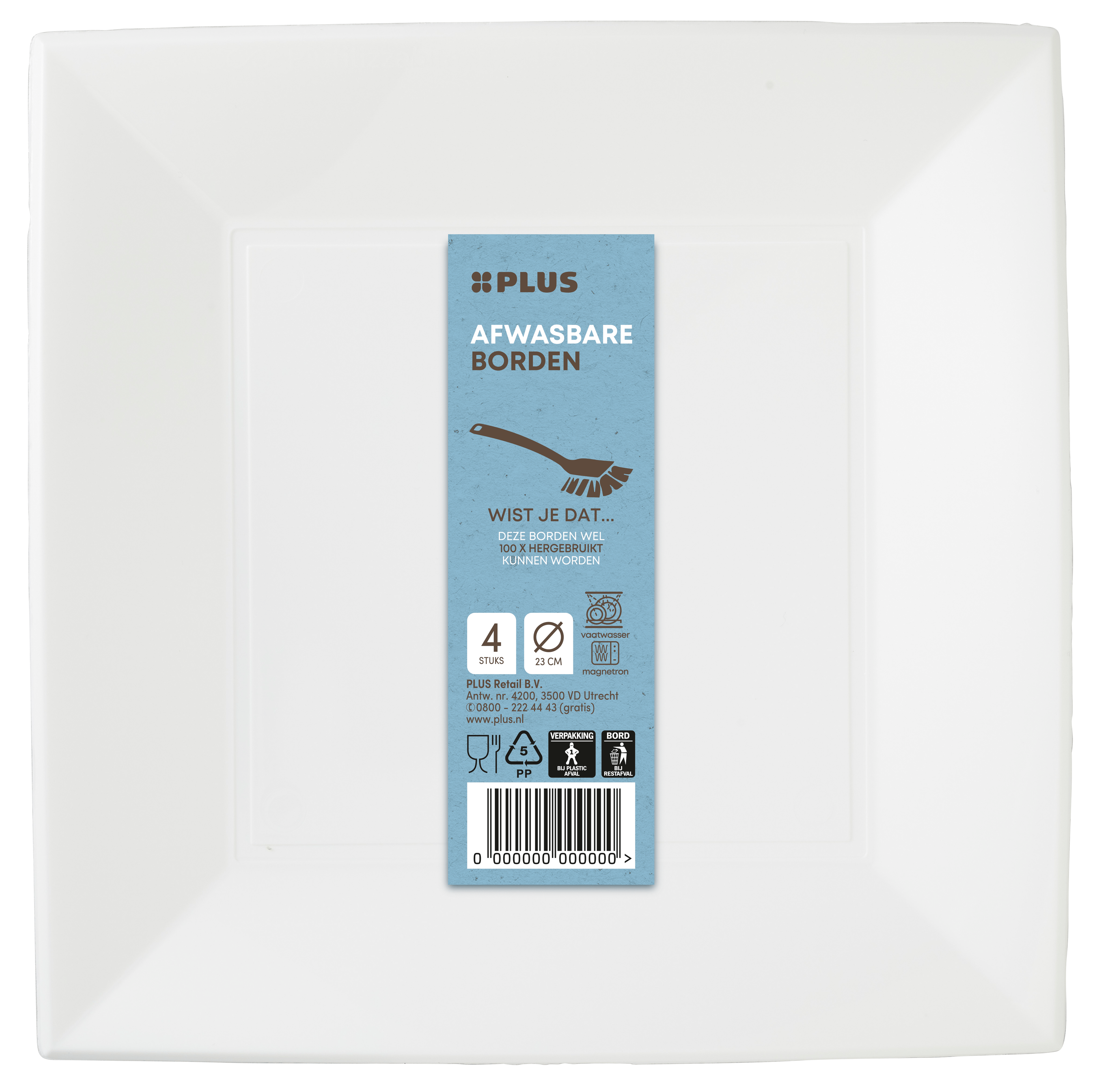 PLUS Bord herbruikbaar vierkant 23cm