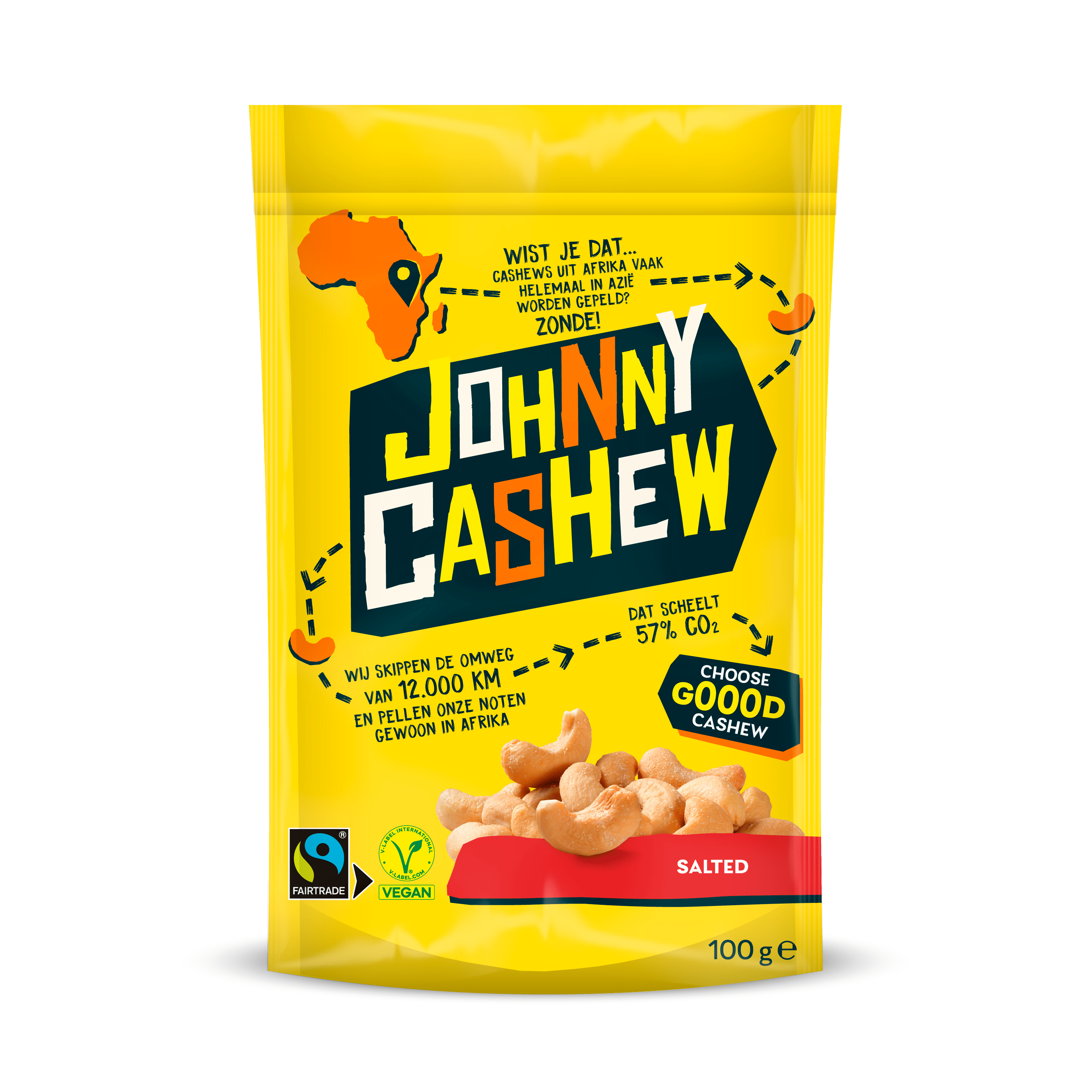 Johnny Cashew Gebrand Gezouten 100g