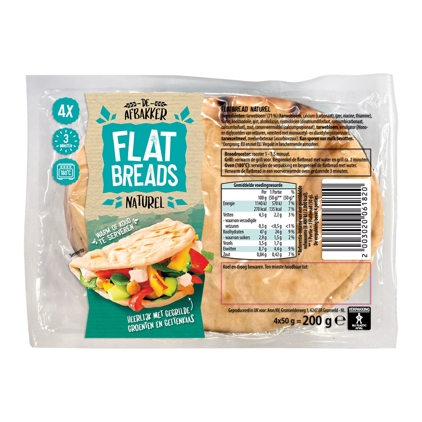 Aanbieding van 27.04 DE AFBAKKER 4-pack flatbreads naturel