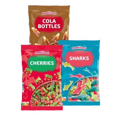 Sweet-Land Kersen, cola flesjes of haaien