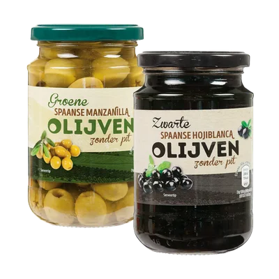 Spaanse zwarte of groene olijven