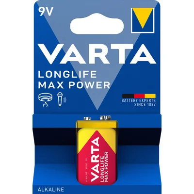 Varta Longlife max power 9V alkaline batterij (1 st)