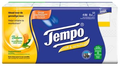 Tempo Soft & Sensitive 8 x 9 Zakdoekjes (72 st)