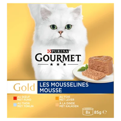 Gourmet Gold mousse tonijn-lever-kalkoen-rund 8 stuks