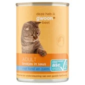 g'woon kattenvoer brokjes in saus met forel en zalm
