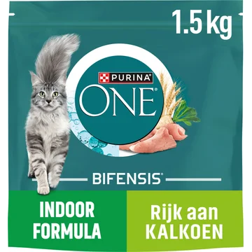 Purina® ONE Indoor Formula Rijk aan Kalkoen kattenvoer 1,5 kg