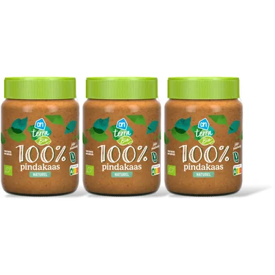 AH Terra Plantaardig bio 100% pindakaas 3-pack