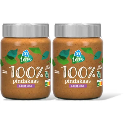 AH Terra Plantaardig 100% pindakaas extr grof 2pk