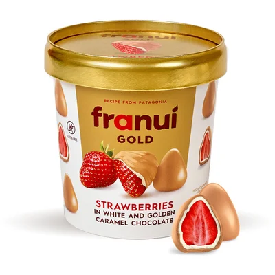Franui Aardbei in witte en karamel chocolade